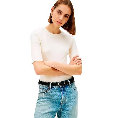 Тениска Tommy hilfiger WW0WW47308 3/4 sleeve T-shirt - Beige (Calico)