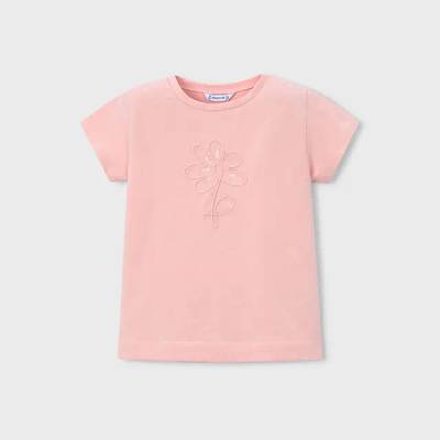 MAYORAL Тениска къс ръкав basic розов цвят с бродирано цвете за мини момиче Mayoral