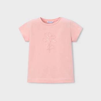 Image 1 of MAYORAL Тениска къс ръкав basic розов цвят с бродирано цвете за мини момиче Mayoral