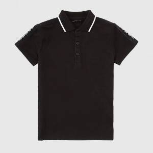 GUESS Черна тениска с яка и копчета и бели надписи на ръкавите за момче Guess