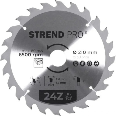 Kotúč Strend Pro TCT 210x2.6x30/20 mm 24Z, na drevo, pílový, SK plátky