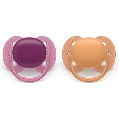 Philips Залъгалки Philips Avent - Ultra Soft, Лилава & оранжева с кутия за стерилизиране, 18+ m, 2 броя (00A.0669.001)