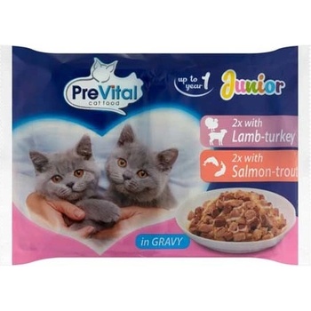 PreVital Cat Junior jahňacie krůtí losos pstruh v omáčke 4 x 100 g