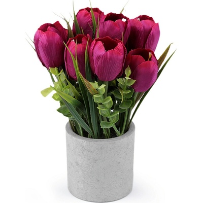 Umělé tulipány v květináči fuchsiová tm. 1 ks