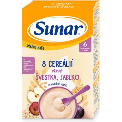 Sunar mléčná kaše 8 cereálií švestka jablko 210 g