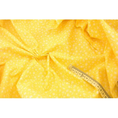 Bavlnené plátno - biele kvietky na žltom podklade - šírka 160 cm