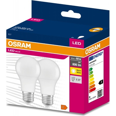 Osram 2PAK LED žiarovka E27 A60 8,5W 60W 806lm 2700K Warm 200° VALUE