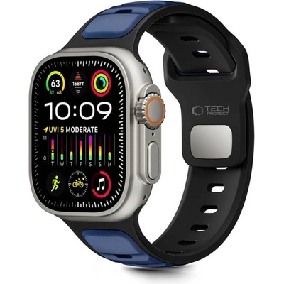 Tech-Protect Силиконова Каишка за Apple Watch 44/ 45/ 46/ 49mm, Tech-Protect Iconband Line, Черен/Син (5906302333448)
