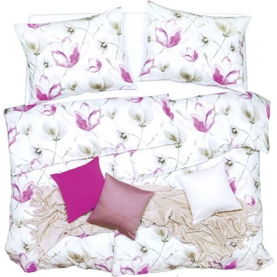 SCANquilt Obliečky satén Design magnolia biela ružová 140x200 70x90