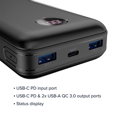 CANYON Зарядно устройство CANYON PB-2002 Power bank 20000mAh Li-poly battery, Input Type-C 5V3A, 9V2A, 18W , Output Type-C：5V3A, 9V2.2A, 12V1.5A, 20W, Output USBA1/USBA2：5V3A, 5V/4.5A, 4.5V/5A, 9V2A, 12V1.5A, 22.5W1 (CNE-CPB2002B)