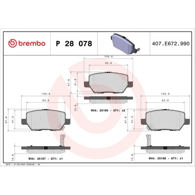 Sada brzdových platničiek, vždy 4 kusy v sade BREMBO P 28 078 (P28078)