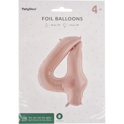 PartyDeco Balónek fóliový číslo 4 béžový 72cm