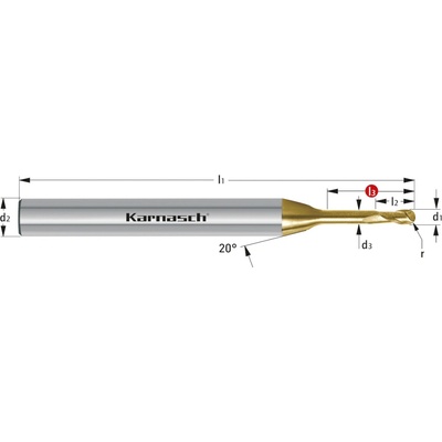 Karnasch 31684002001204 | Tvrdokovová 3D rádiusová fréza 2,0/1,0x12-45x4 mm, Z=2