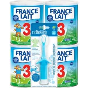 France Lait 3 с желязо + DHA от 1 година 4x400g + Dr. Brown’s Четка за зъби Слонче (IP4991)