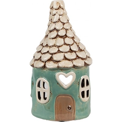 Zelený keramický svícen pohádkový domek - Ø 11*20 cm - Clayre & Eef