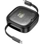 hoco. Заряден кабел HOCO U140 3 в 1 Type-C - Type-C/Lightning/microUSB, с възможност за навиване, ЧЕРЕН (U140 BLACK)