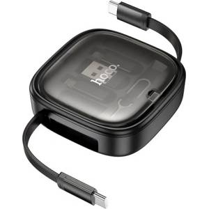 hoco. Заряден кабел HOCO U140 3 в 1 Type-C - Type-C/Lightning/microUSB, с възможност за навиване, ЧЕРЕН (U140 BLACK)
