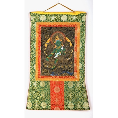 Malovaný obraz THANGKA Green Tara 115x64 cm