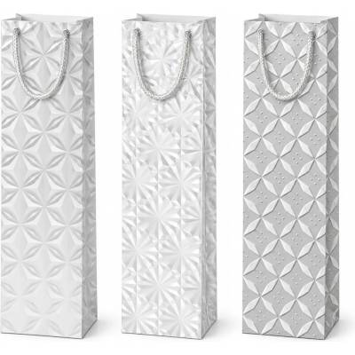 žiadna značka Darčeková papierová taška 12 × 36 × 9 cm, bielo-strieborné geometrické motívy – W