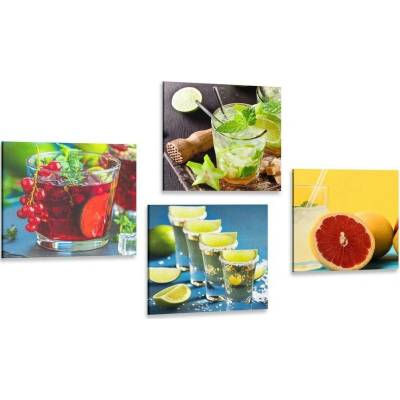 Set obrazů drinky v pestrých barvách - 4x 40x40