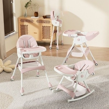 Pepita Happy Многофункционален сгъваем стол за хранене със склад за играчки и двойна табла - розов (8808C-pink)