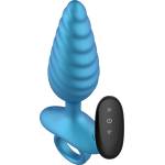 Playhouse Deep Ribbed Anal Plug Vibrating with Remote Blue