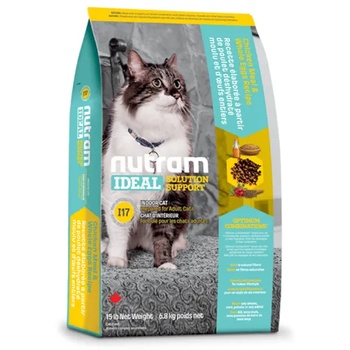 Nutram I17 Nutram Ideal Solution Support® Indoor Shedding Natural Cat Food, Рецепта с Пиле, Овес и цели Яица, за капризни котки, живеещи в затворени помещения от 1 до 10 години, Канада - 1, 8 кг