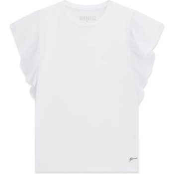 GUESS Бяла тениска за момиче с воали и малък надпис Guess