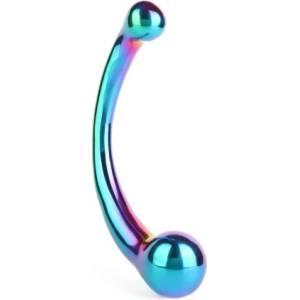 Mr. Steel Цветно стоманено дилдо The Curvy G-Spot Rainbow