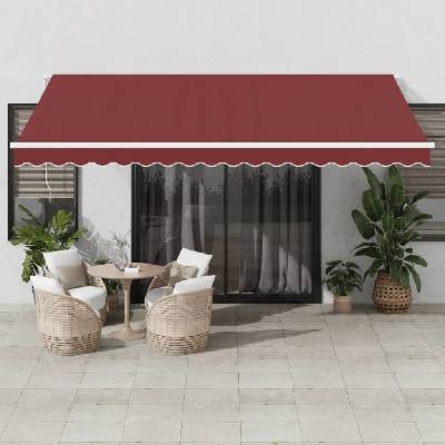 vidaXL Ručně zatahovací markýza s LED burgundská 450 x 300 cm