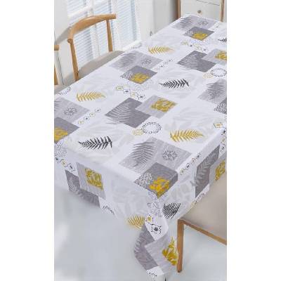 Obrus PVC MIS569, metráž, šířka 140 cm, papradie sivo-žlté s ornamentami, IMPOL TRADE