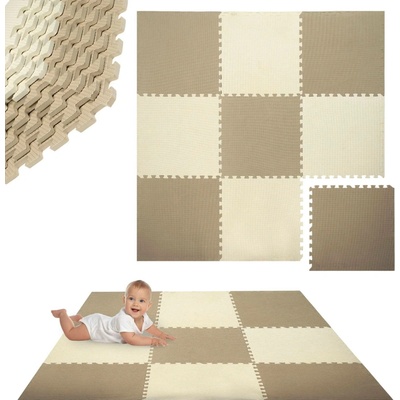 Humbi Pěnová podložka 180 × 180 cm voděodolné puzzle z EVA pěny krémová a béžová 9 dílů – Zboží Dáma