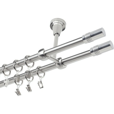 OK-GarnýžeCZ Garnýž kovová dvouřadá 19mm Cylinder double nerez 470 cm do stěny / kroužky s žabkou