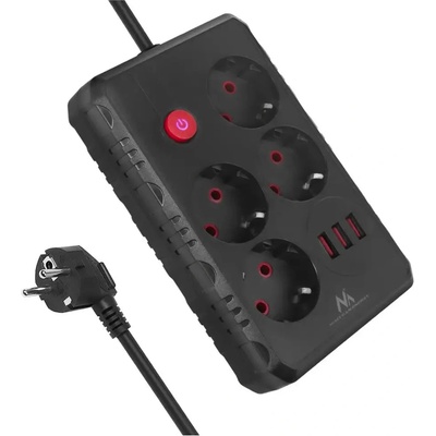 Maclean Разклонител Maclean, удължител с 4 гнезда + 3xUSB, 110-240V AC 50/60Hz, 2.1A макс. 2500W, 3 м, черен, MCE393 B (MCE393 B)