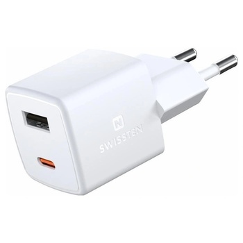 SWISSTEN Адаптер за зареждане Swissten Gan USB-A QC и USB-C PD, 30W (22056100) (22056100)
