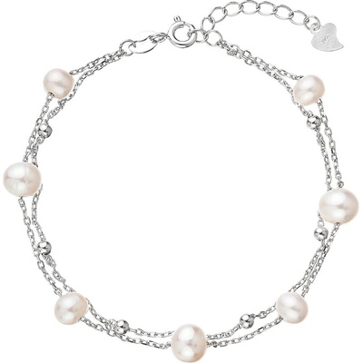 Pavona stříbrný náramek dvojitý řetízek s říčními perlami a kuličkami po obvodu 23019.1