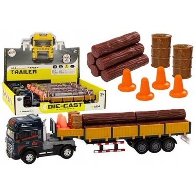 LEAN Toys Nákladní auto s dřevem Modrý Kamion Přívěs 1:24 Bale Zvuky Světla
