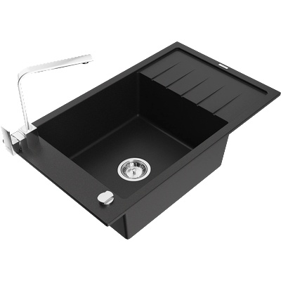 Mexen Elias гранитна мивка с 1 отделение и отцедник с кухненски кран Rita, черен - 6511-77-670300-00 (6511-77-670300-00)