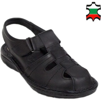 Image 1 of Български обувки Мъжки сандали от черна естествена кожа с велкро закопчаване 19254