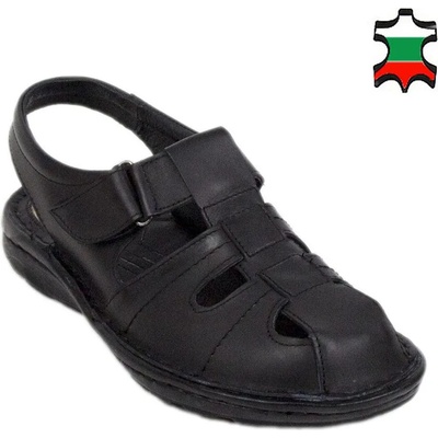 Български обувки Мъжки сандали от черна естествена кожа с велкро закопчаване 19254