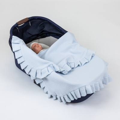 Tulimese Mušelínová deka s volánem baby blue