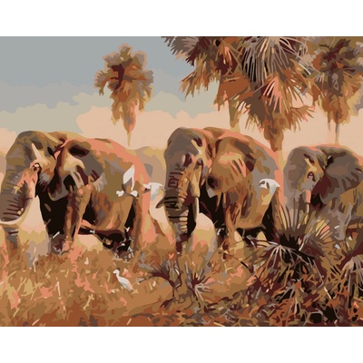 zuty Malování podle čísel Sloni v savaně 100 x 80 cm bez rámu a bez vypnutí plátna