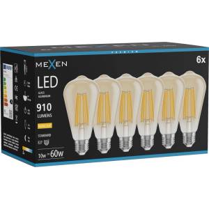 Mexen Vintis 6x LED филамент крушка E27, ST64, 10W, Топла - 2700K, 910 lm, кехлибар (L152-E27-1027-50x06)