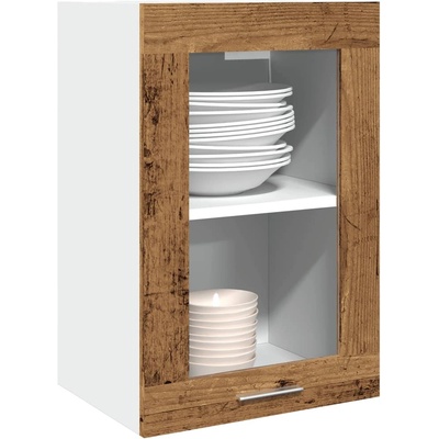 vidaXL Висящ стъклен шкаф "Lyon", старо дърво, 40x31x60 см, инженерно дърво (856098)