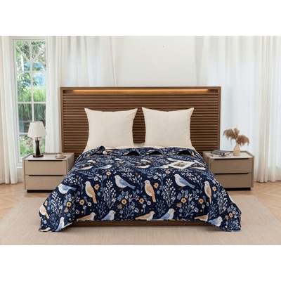 Textilomanie Prehoz na posteľ DENIM BIRDS, modrý 170 x 210 cm