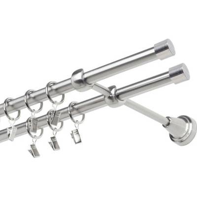 OK-GarnýžeCZ Garnýž kovová dvouřadá 19mm Pullo double nerez 150 cm do stěny / kroužky s žabkou