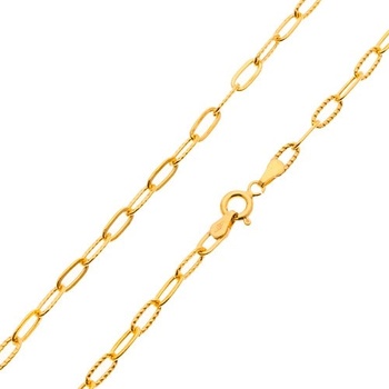 Šperky eshop Retiazka zo žltého zlata hladké a vrúbkované väčšie oválne očká S3GG24.36