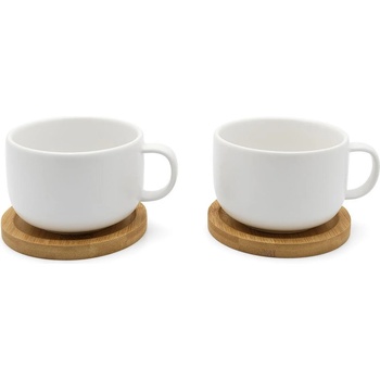 Bredemeijer group (Нидерландия) Комплект от 2 бр. керамични чаши за чай BREDEMEIJER Umea с бамбукови подложки - бели (BR 142020)