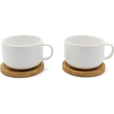 Bredemeijer group (Нидерландия) Комплект от 2 бр. керамични чаши за чай BREDEMEIJER Umea с бамбукови подложки - бели (BR 142020)