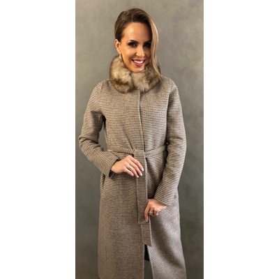 Max Original Leather Vlnený kabát s kožušinou KSH21-2918A káro